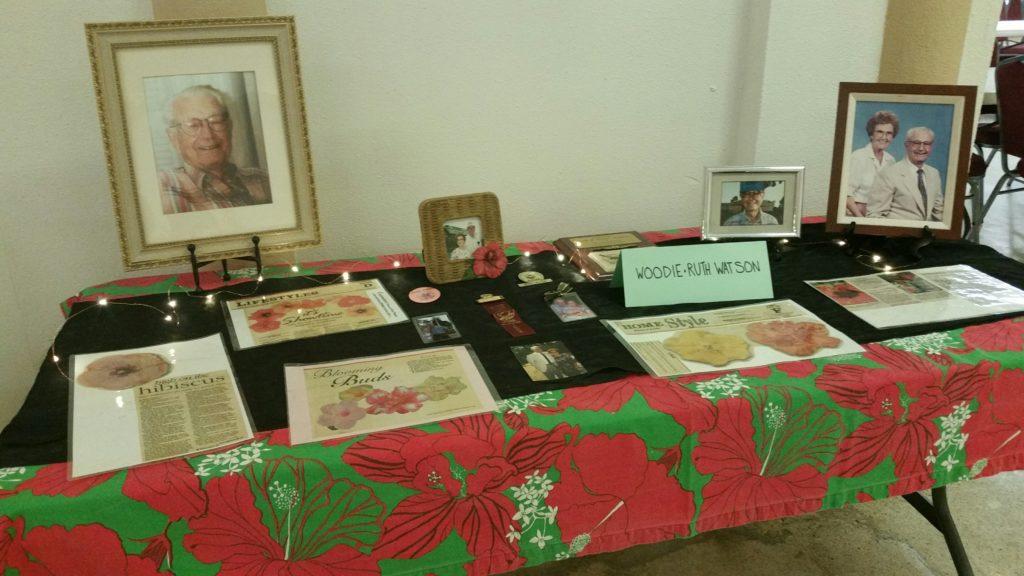 Table displaying various books and holiday-themed decorations.
